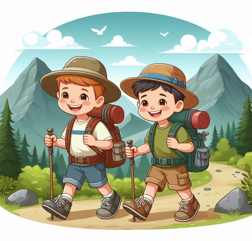 二人の少年のハイキングのイラスト漫画 イラスト