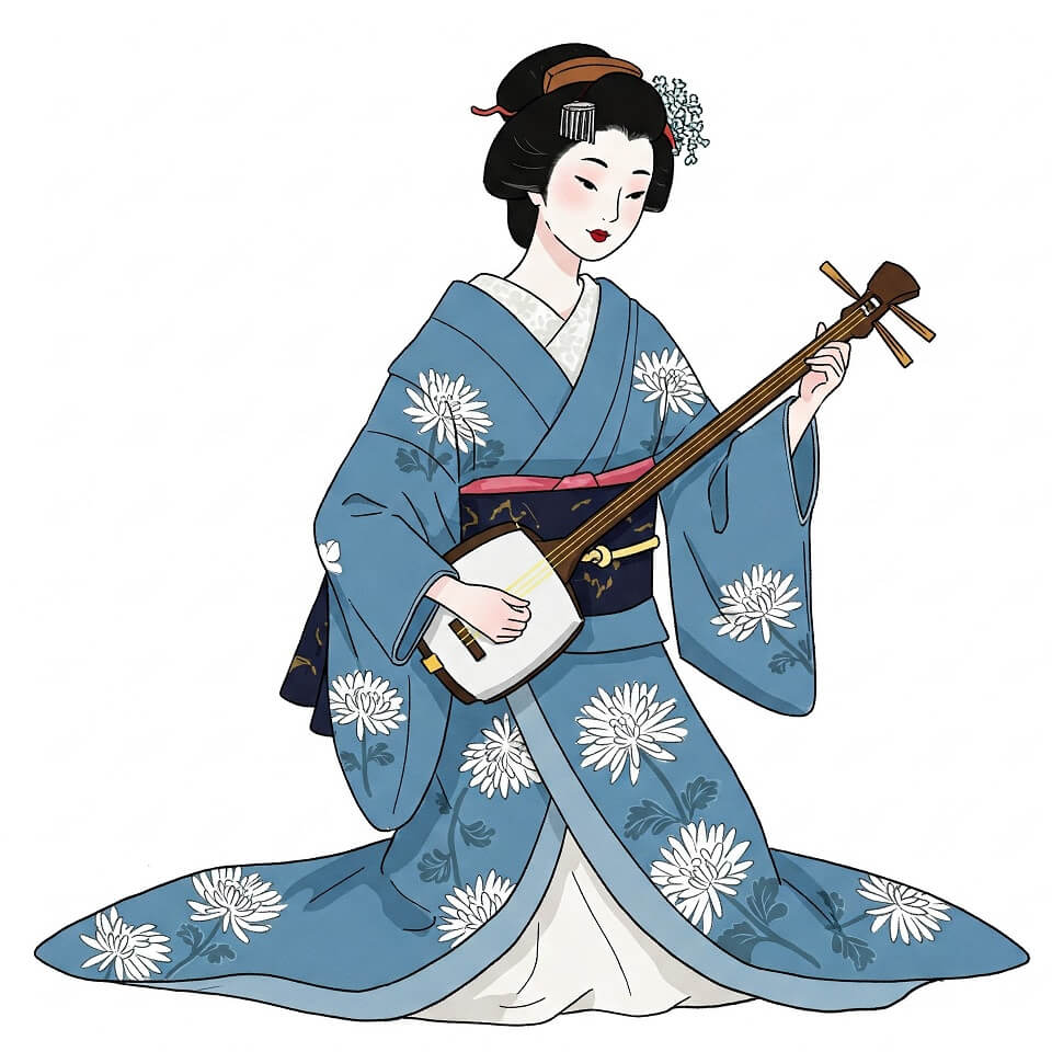 着物を着た芸者イラスト背景 イラスト