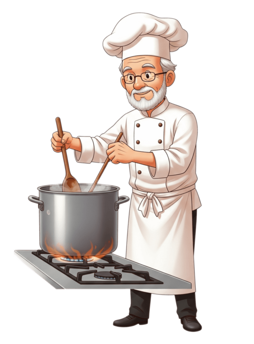 年配の男性シェフが料理をしているイラスト画像 イラスト