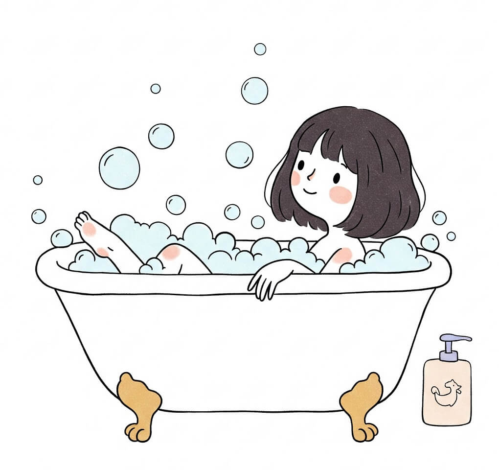 バスタブでリラックスする女の子のイラスト イラスト