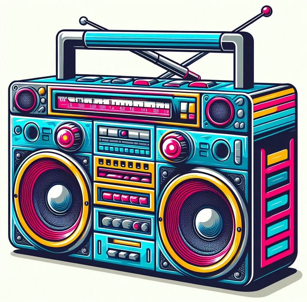 カラフルなラジカセスピーカーのイラスト イラスト