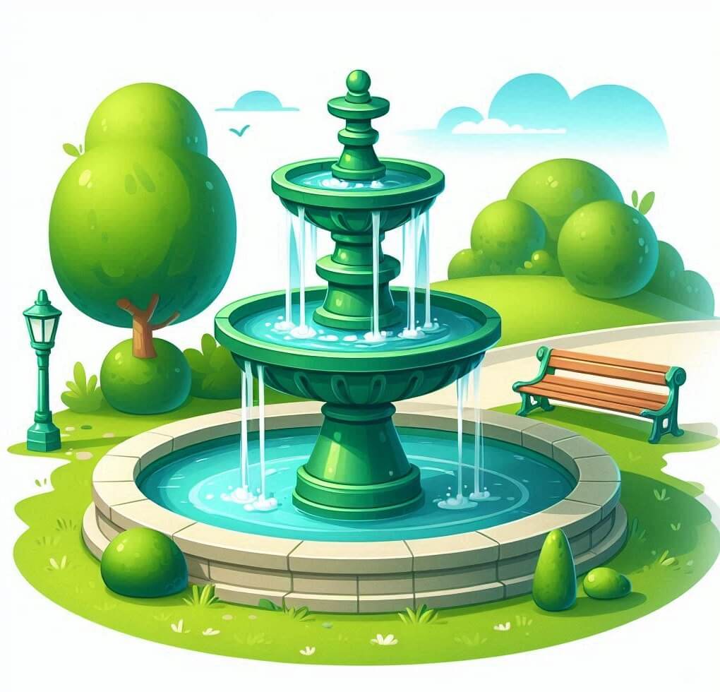公園の緑の噴水のイラスト イラスト