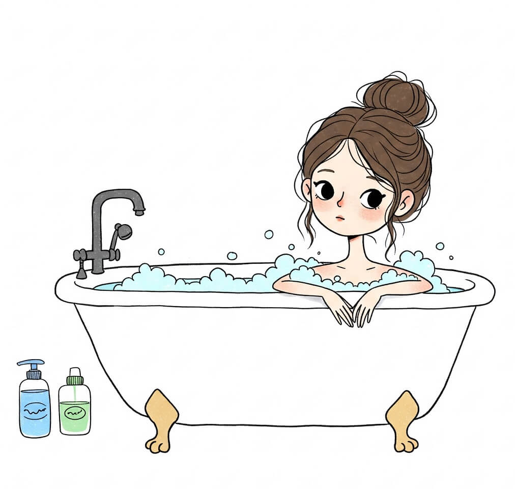 お風呂に入っている女の子のイラスト イラスト