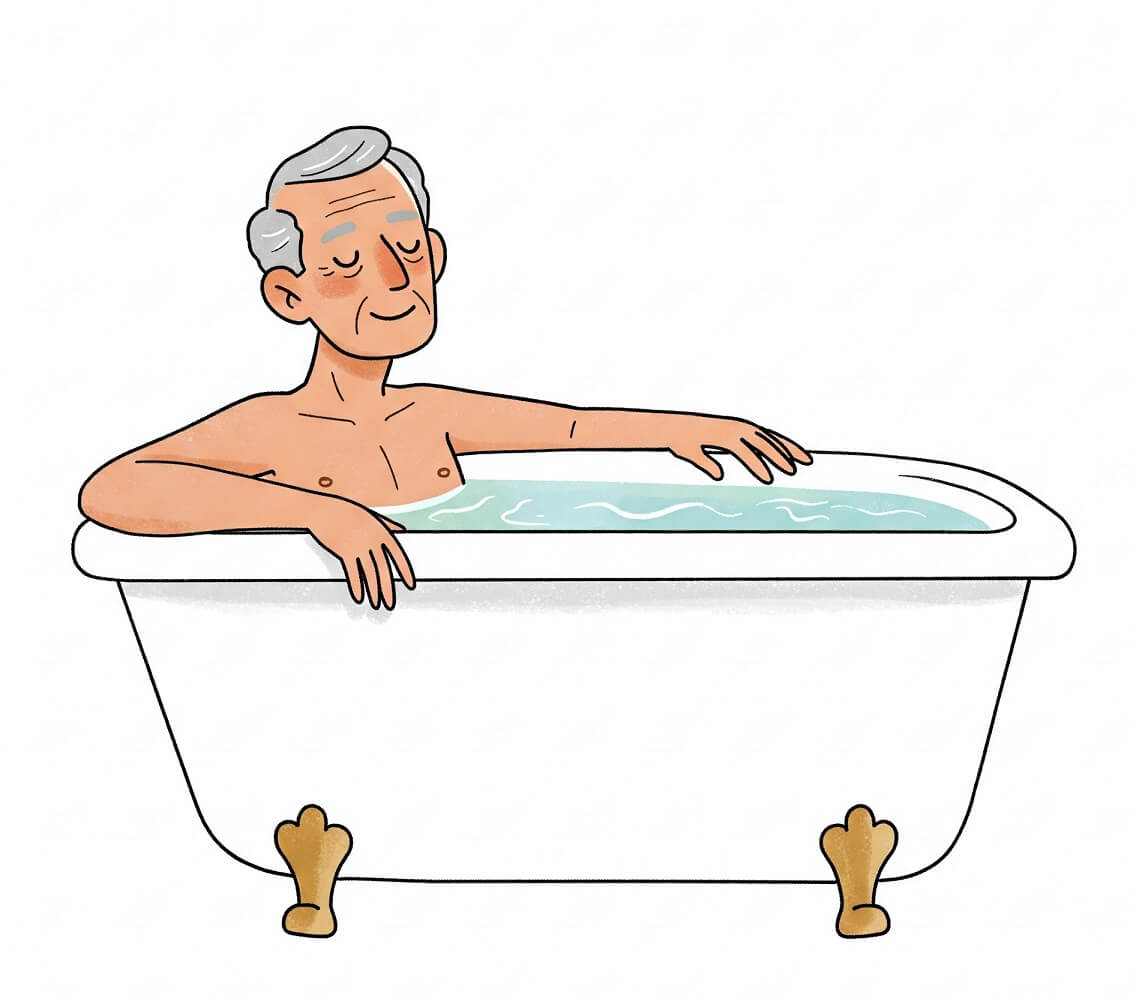 浴槽でくつろぐ老人のイラスト イラスト