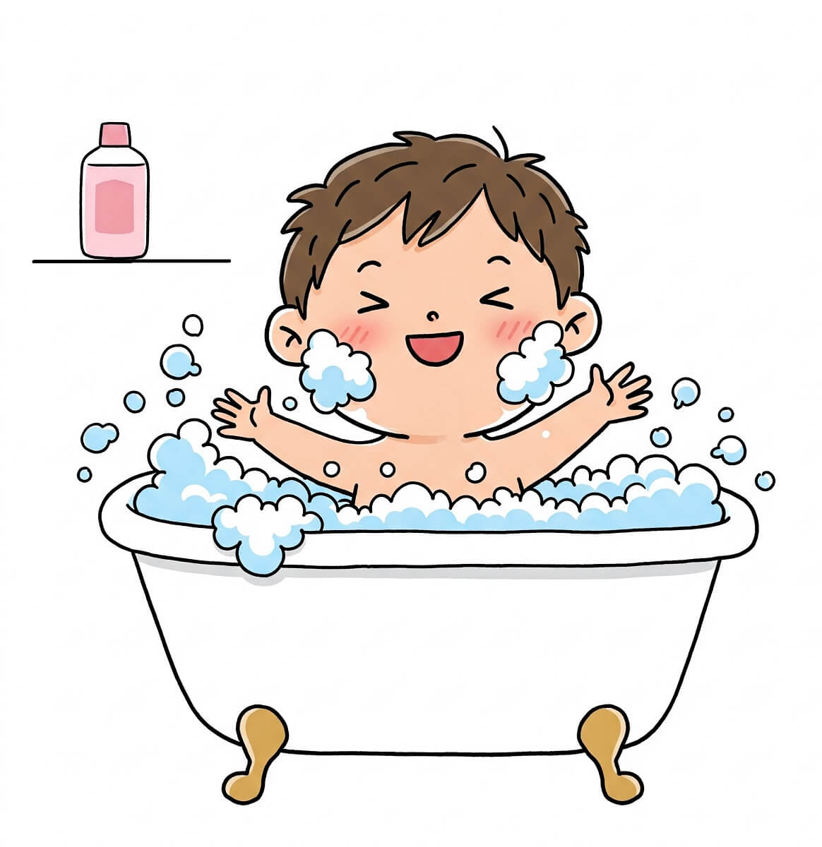 浴槽の中で幸せな子供のイラスト イラスト