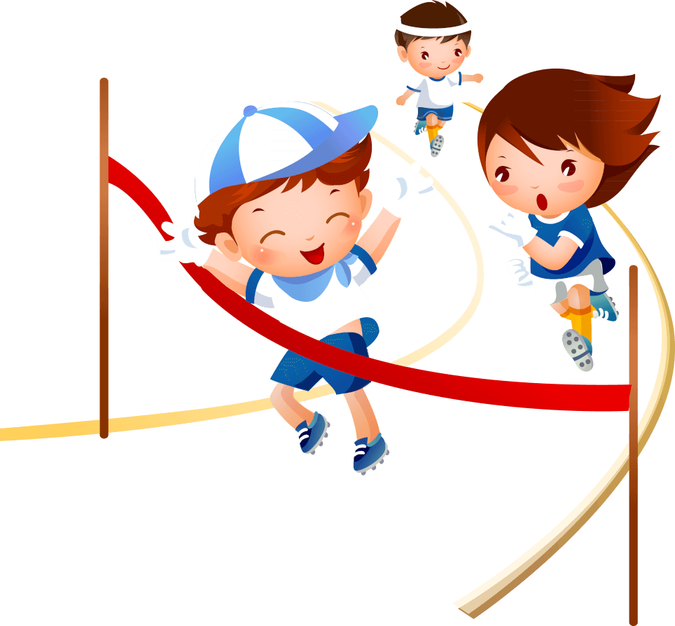 運動会のイラスト - ゴールに向かって走る興奮した子供たち イラスト