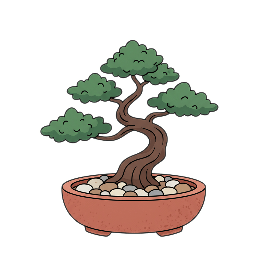 盆栽の周りに散りばめられた川石のイラスト イラスト