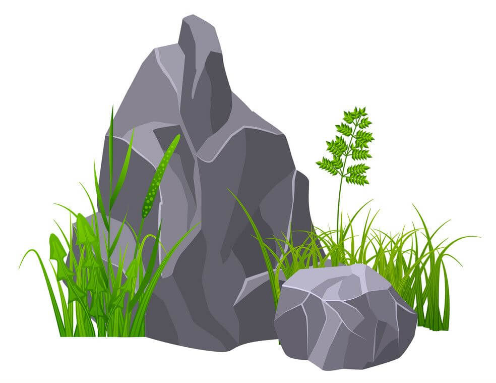 草と石の岩のイラストPNG画像 イラスト