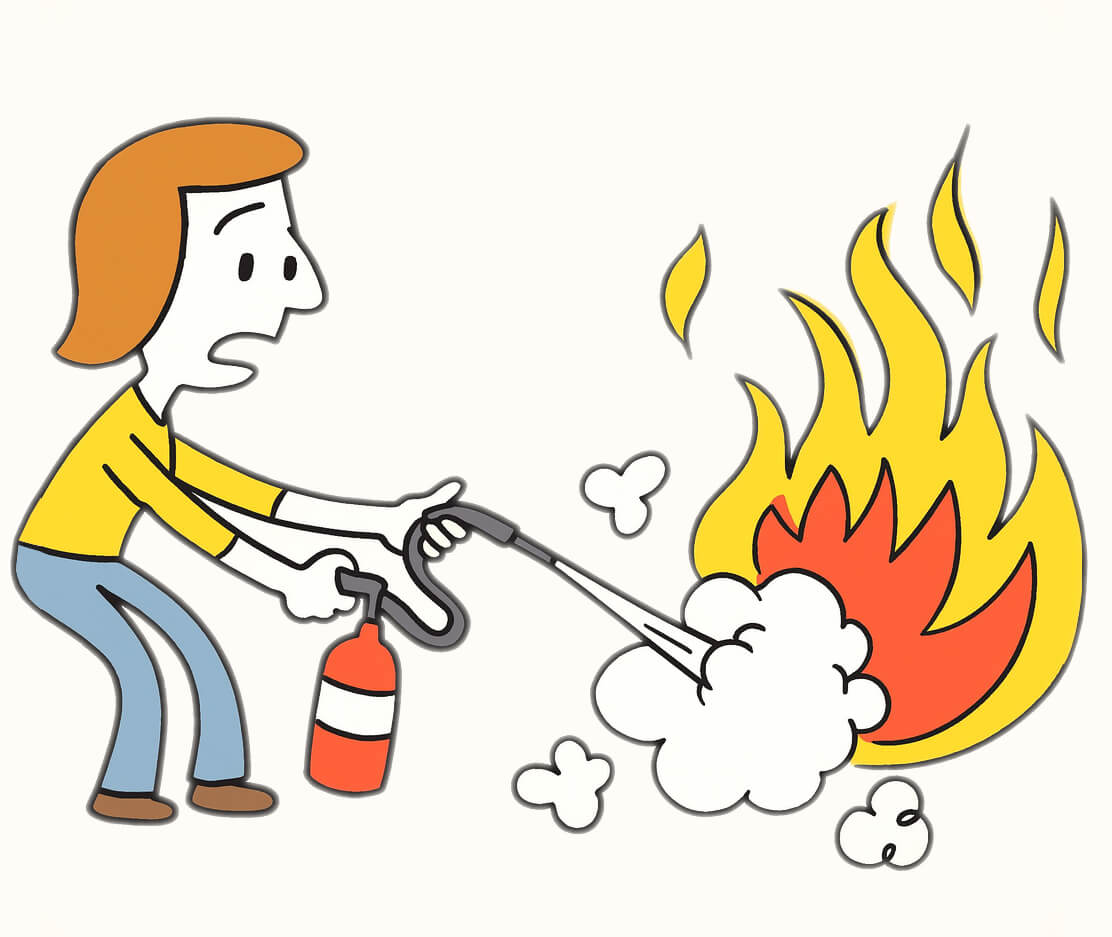 消火器を使う女性のイラスト イラスト